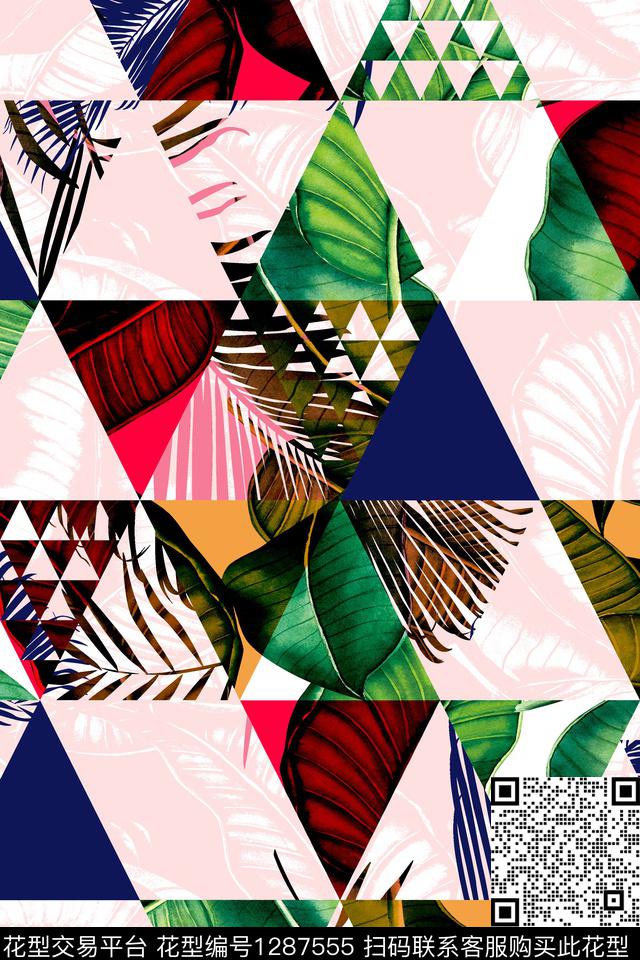 涂鸦几何花卉数码印花华亿平台下载（图片编号: 1287555） - 瓦栏（Walan）