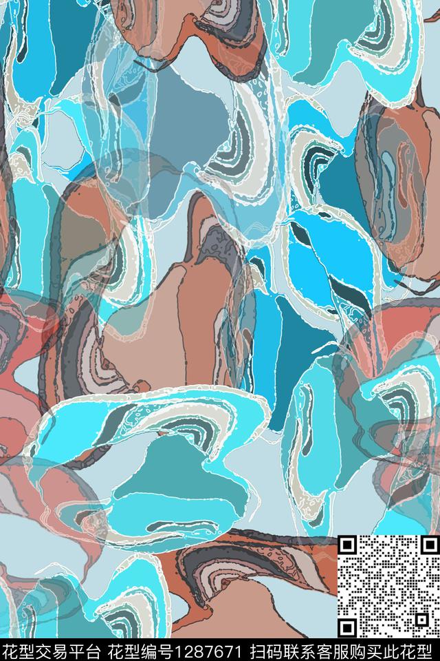 抽象迷彩图案肌理纹路数码印花华亿平台下载（图片编号: 1287671） - 瓦栏（Walan）