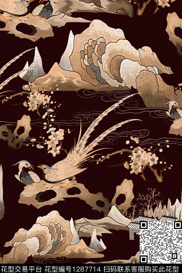 包金绣花华亿平台鸟数码印花华亿平台下载（图片编号: 1287714） - 瓦栏（Walan）