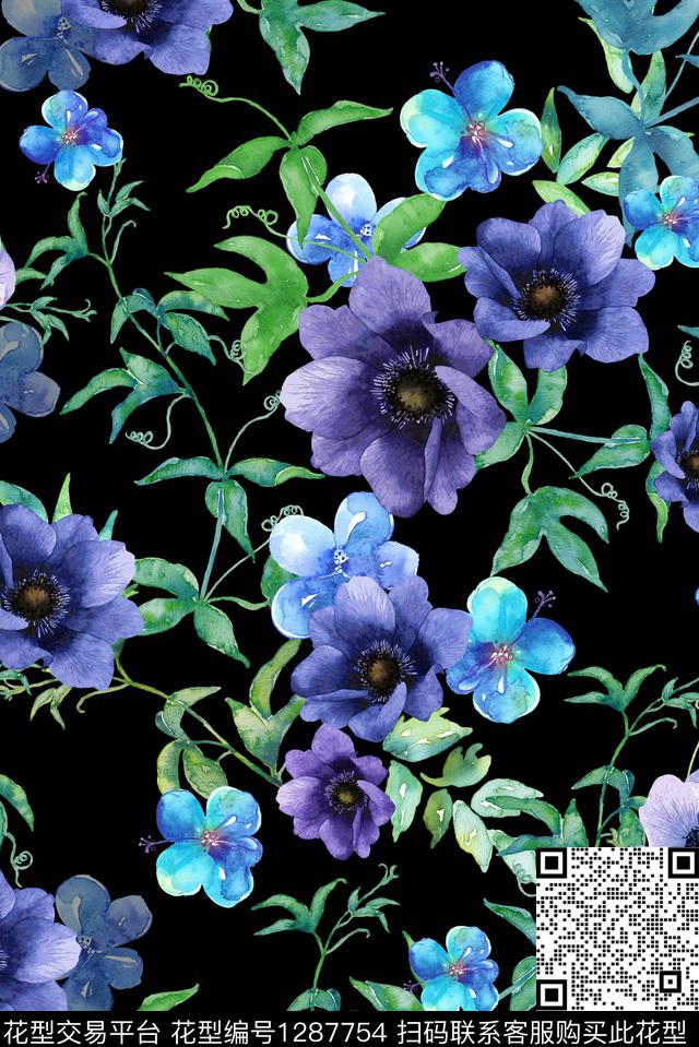 女装花卉大花数码印花华亿平台下载（图片编号: 1287754） - 瓦栏（Walan）