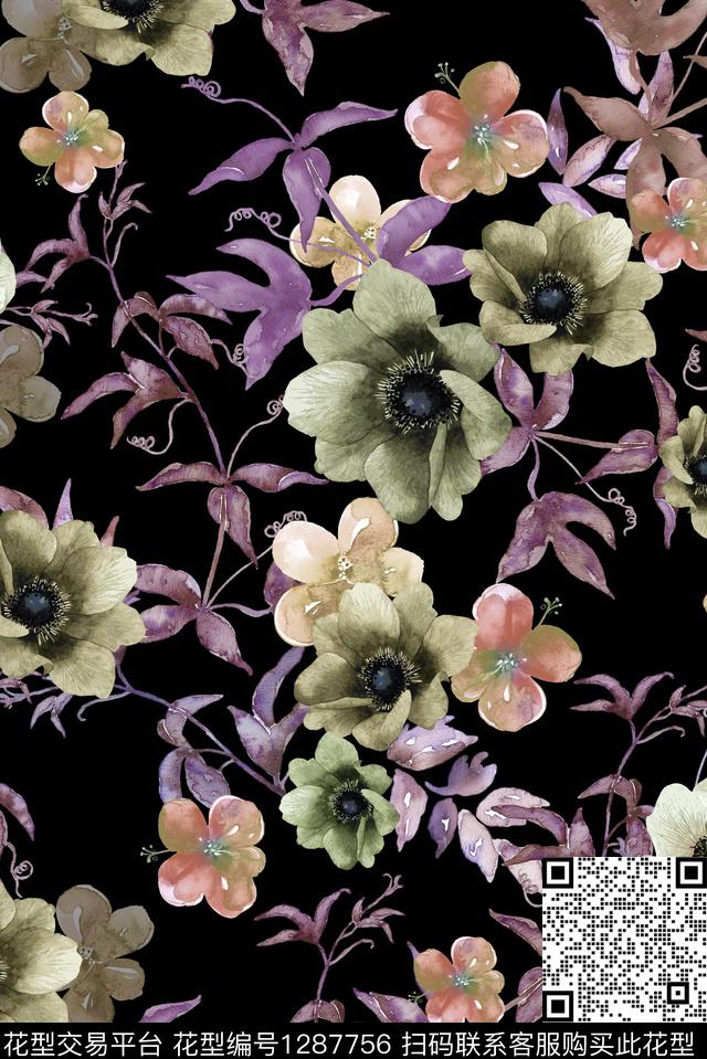 女装花卉大花数码印花华亿平台下载（图片编号: 1287756） - 瓦栏（Walan）