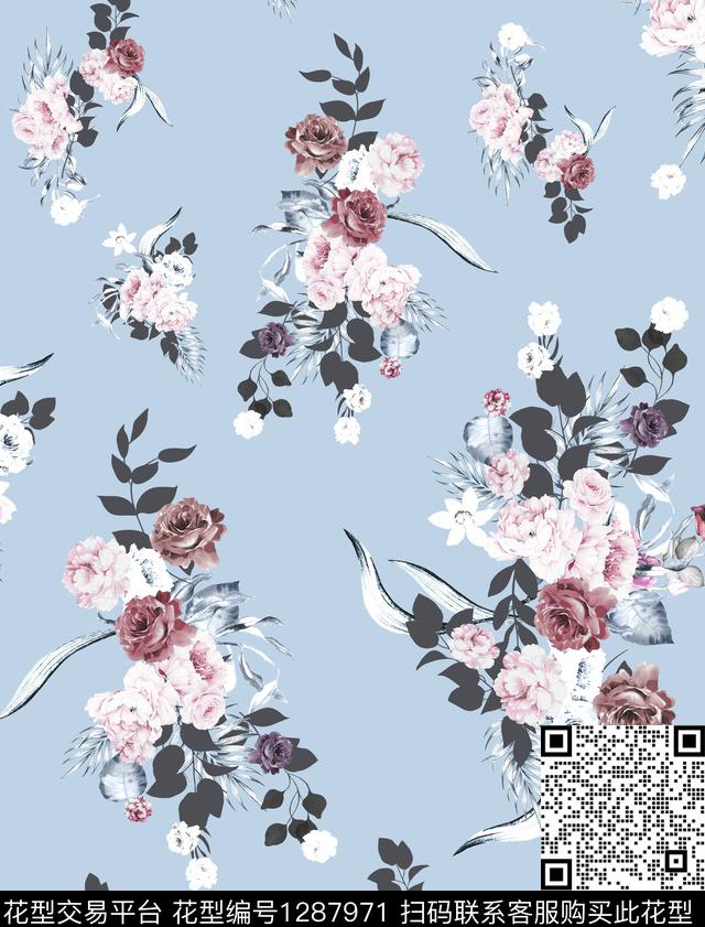 花卉春夏华亿平台线条花卉传统印花华亿平台下载（图片编号: 1287971） - 瓦栏（Walan）
