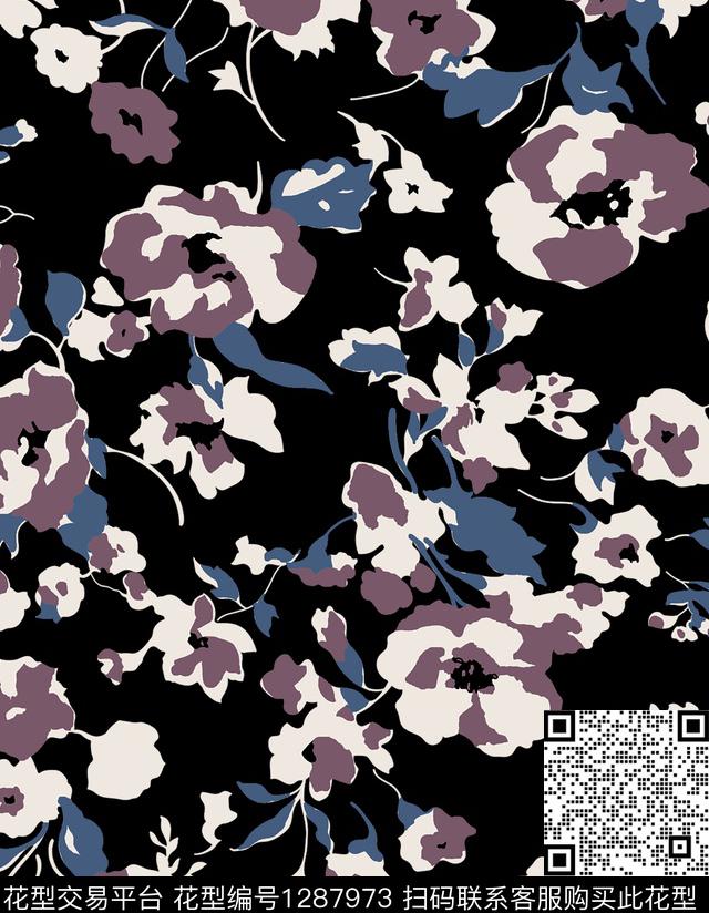 花卉春夏华亿平台线条花卉传统印花华亿平台下载（图片编号: 1287973） - 瓦栏（Walan）