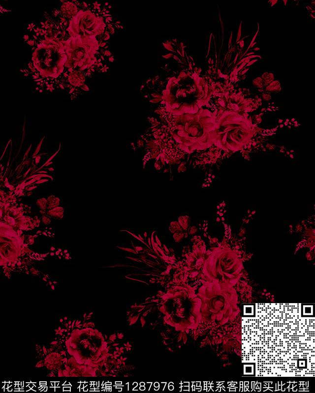 抽象花卉花卉春夏华亿平台传统印花华亿平台下载（图片编号: 1287976） - 瓦栏（Walan）