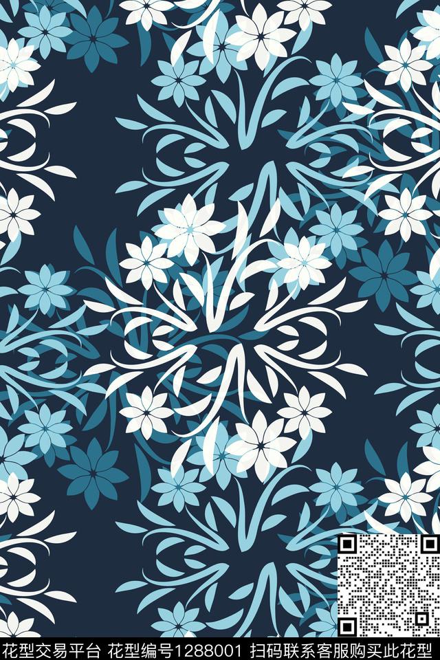 抽象花卉男装花卉传统印花华亿平台下载（图片编号: 1288001） - 瓦栏（Walan）