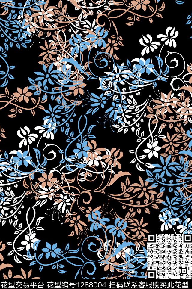 抽象花卉男装花卉传统印花华亿平台下载（图片编号: 1288004） - 瓦栏（Walan）