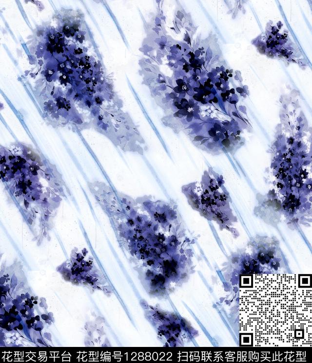 花卉手绘日系水墨数码印花华亿平台下载（图片编号: 1288022） - 瓦栏（Walan）