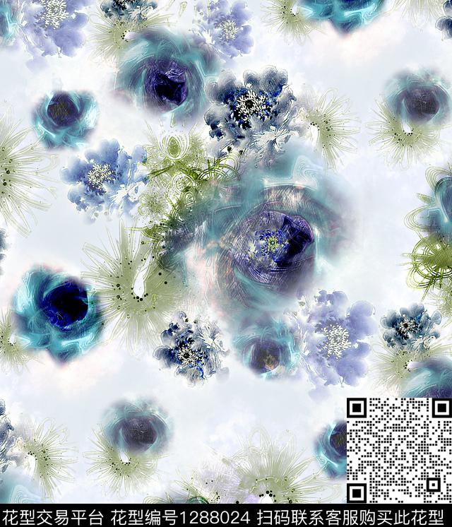 花卉手绘速写草图数码印花华亿平台下载（图片编号: 1288024） - 瓦栏（Walan）