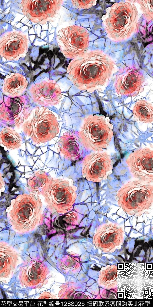 花卉手绘速写草图数码印花华亿平台下载（图片编号: 1288025） - 瓦栏（Walan）