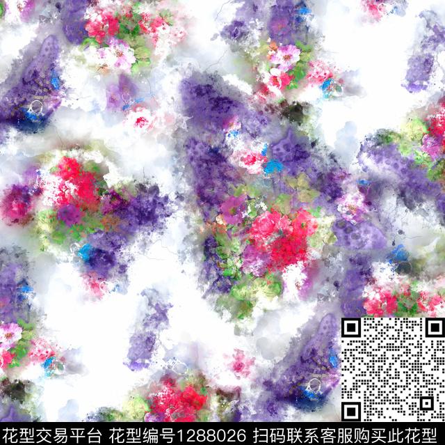 水彩花卉手绘数码印花华亿平台下载（图片编号: 1288026） - 瓦栏（Walan）