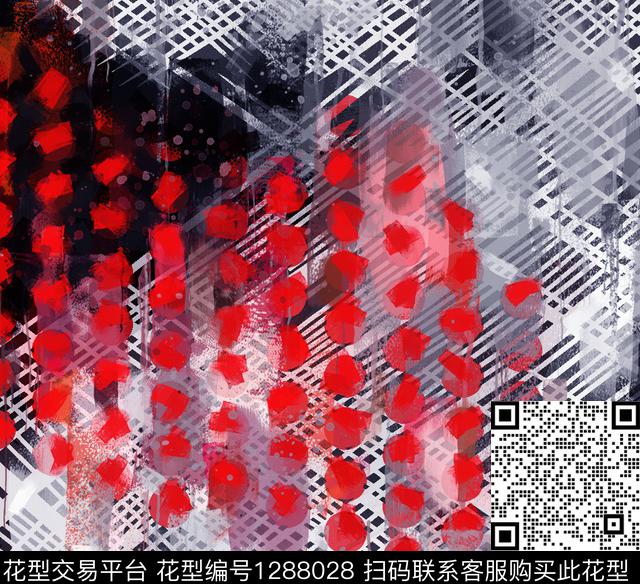 几何手绘油画印象派数码印花华亿平台下载（图片编号: 1288028） - 瓦栏（Walan）