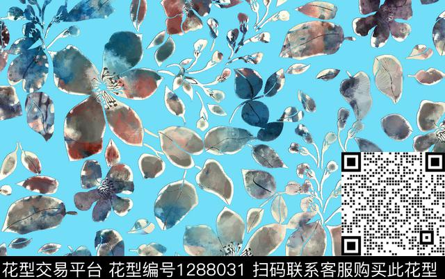 花卉抽象手绘数码印花华亿平台下载（图片编号: 1288031） - 瓦栏（Walan）