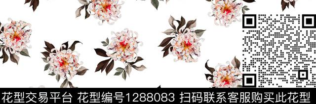 手绘花卉白底花数码印花华亿平台下载（图片编号: 1288083） - 瓦栏（Walan）