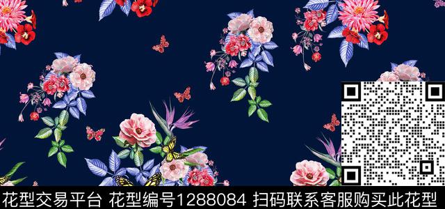 蝴蝶天堂花绿植树叶数码印花华亿平台下载（图片编号: 1288084） - 瓦栏（Walan）