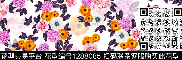 玫瑰花绣球花绿植树叶数码印花华亿平台下载（图片编号: 1288085） - 瓦栏（Walan）