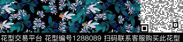 黑底花卉花卉手绘数码印花华亿平台下载（图片编号: 1288089） - 瓦栏（Walan）