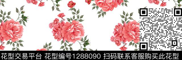 花卉白底花手绘数码印花华亿平台下载（图片编号: 1288090） - 瓦栏（Walan）