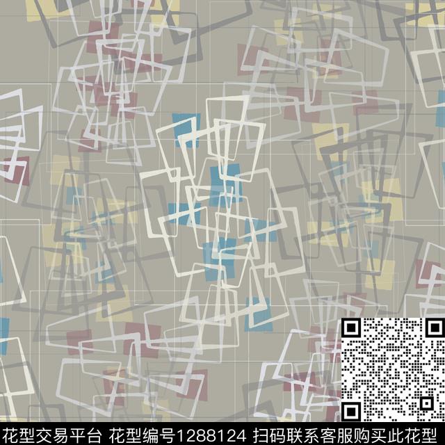 几何格子手绘线条笔触数码印花华亿平台下载（图片编号: 1288124） - 瓦栏（Walan）