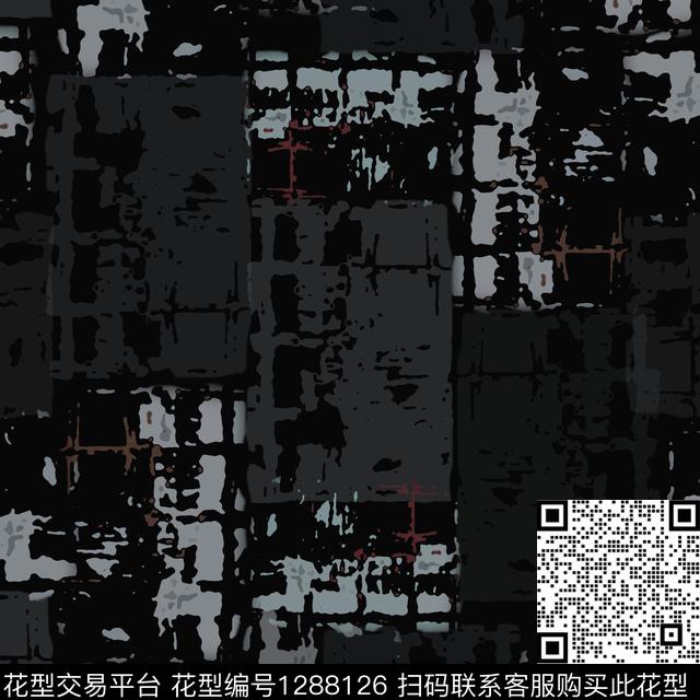 男装手绘线条笔触格子混搭数码印花华亿平台下载（图片编号: 1288126） - 瓦栏（Walan）