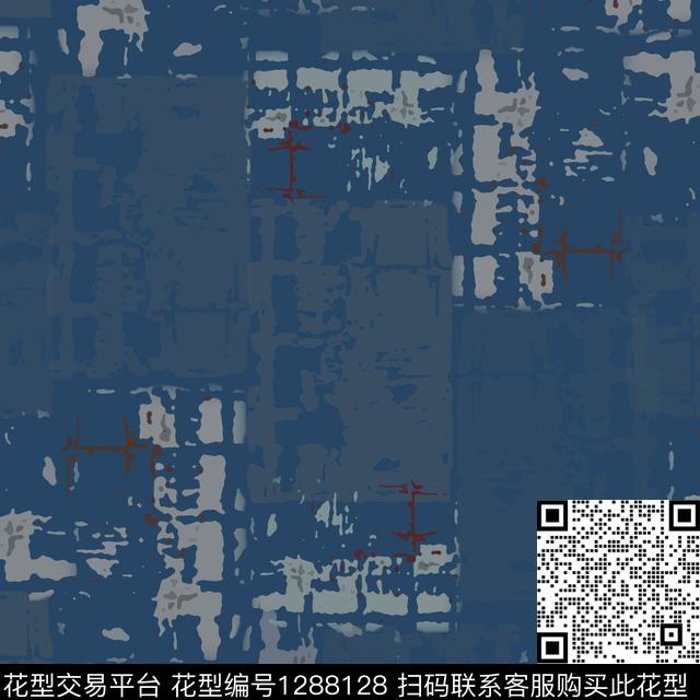 男装手绘线条笔触格子混搭数码印花华亿平台下载（图片编号: 1288128） - 瓦栏（Walan）