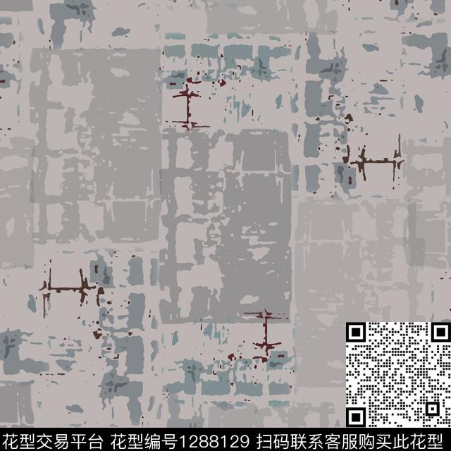 男装手绘线条笔触格子混搭数码印花华亿平台下载（图片编号: 1288129） - 瓦栏（Walan）