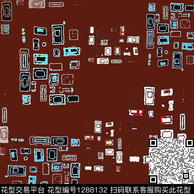 趣味手绘线条笔触格子混搭传统印花华亿平台下载（图片编号: 1288132） - 瓦栏（Walan）