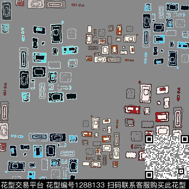 趣味手绘线条笔触格子混搭传统印花华亿平台下载（图片编号: 1288133） - 瓦栏（Walan）