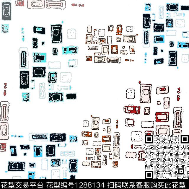 趣味手绘线条笔触格子混搭传统印花华亿平台下载（图片编号: 1288134） - 瓦栏（Walan）