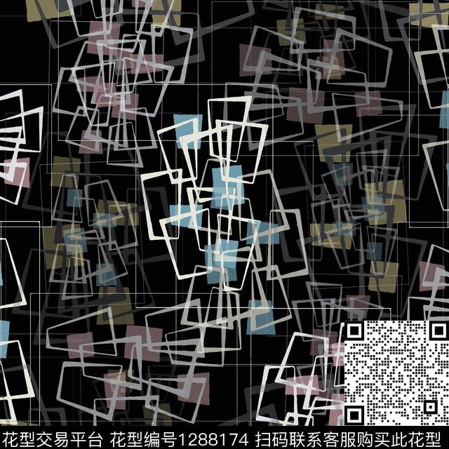 几何格子手绘线条笔触数码印花华亿平台下载（图片编号: 1288174） - 瓦栏（Walan）