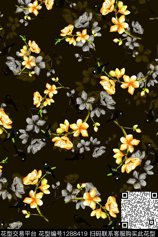 女装花卉满版散花数码印花华亿平台下载（图片编号: 1288419） - 瓦栏（Walan）
