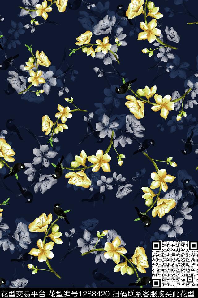 女装花卉满版散花数码印花华亿平台下载（图片编号: 1288420） - 瓦栏（Walan）