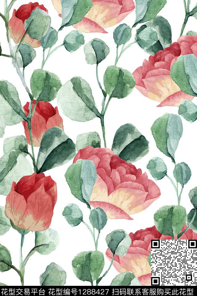 黑底花卉女装花卉数码印花华亿平台下载（图片编号: 1288427） - 瓦栏（Walan）