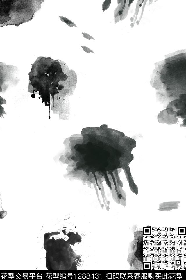 泼墨水墨风大牌风数码印花华亿平台下载（图片编号: 1288431） - 瓦栏（Walan）
