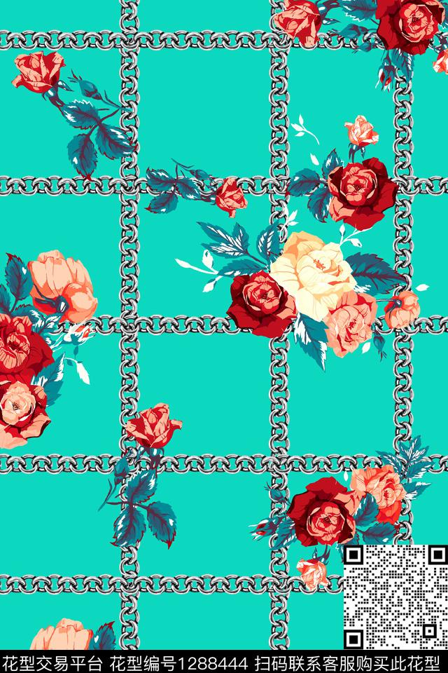 涂鸦几何花卉数码印花华亿平台下载（图片编号: 1288444） - 瓦栏（Walan）