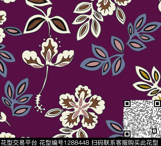 抽象花卉花卉春夏华亿平台传统印花华亿平台下载（图片编号: 1288448） - 瓦栏（Walan）