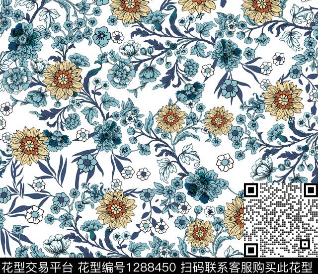 花卉春夏华亿平台小碎花传统印花华亿平台下载（图片编号: 1288450） - 瓦栏（Walan）