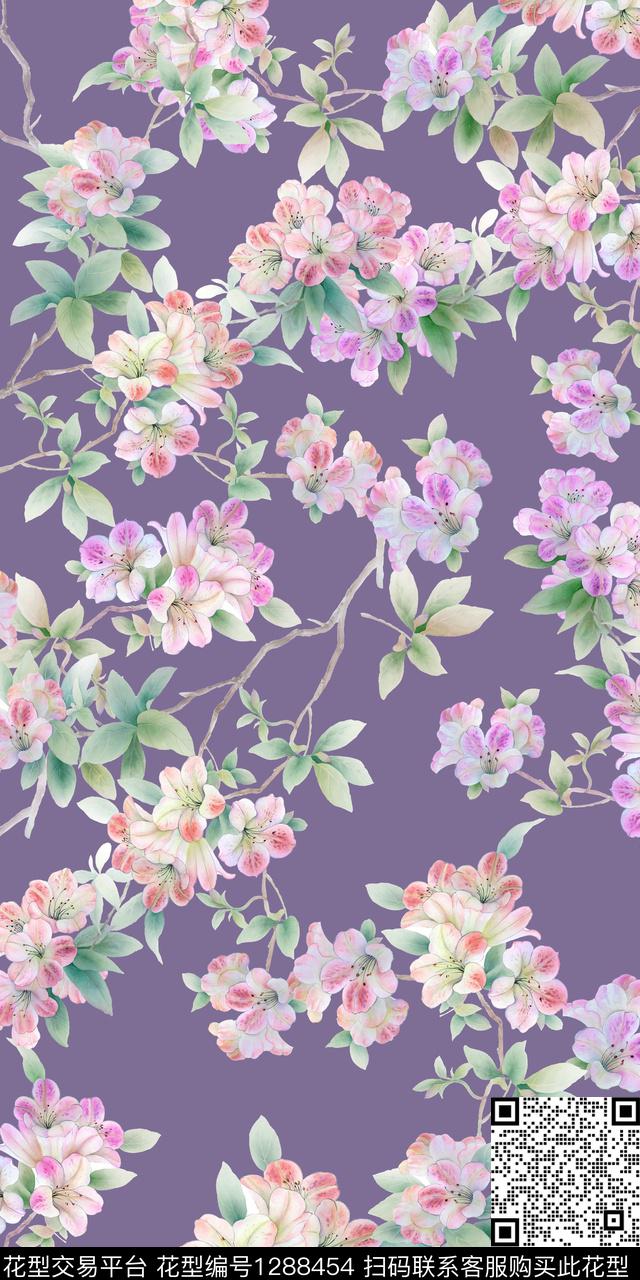 树枝花卉绿植树叶数码印花华亿平台下载（图片编号: 1288454） - 瓦栏（Walan）