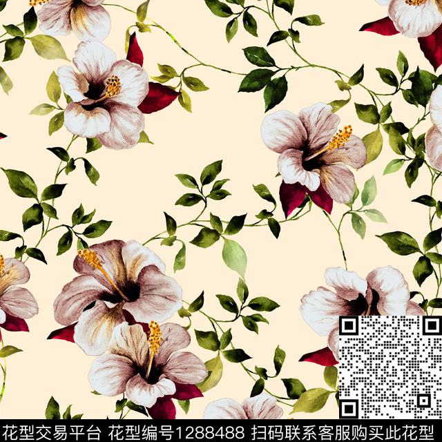 花卉清爽底花卉米色底数码印花华亿平台下载（图片编号: 1288488） - 瓦栏（Walan）