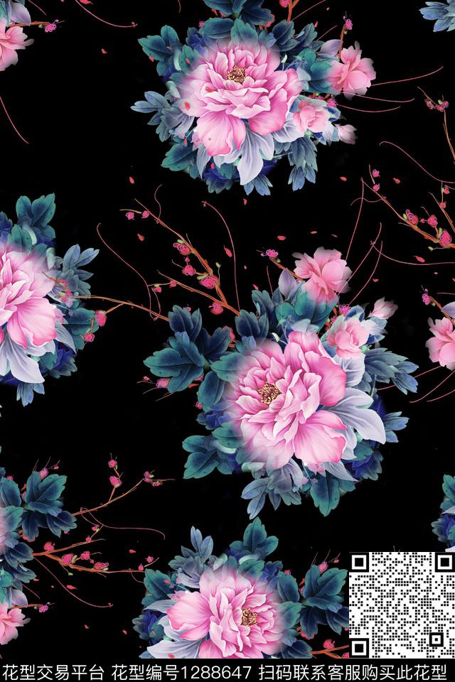 女装连衣裙中国风数码印花华亿平台下载（图片编号: 1288647） - 瓦栏（Walan）