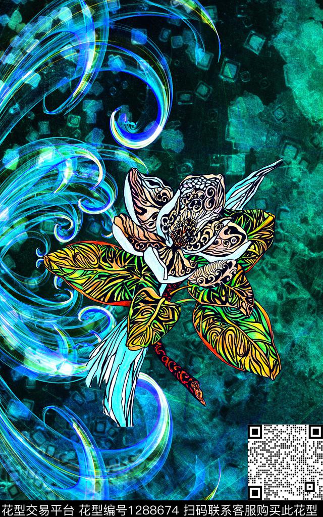 复古定位花波西米亚数码印花华亿平台下载（图片编号: 1288674） - 瓦栏（Walan）