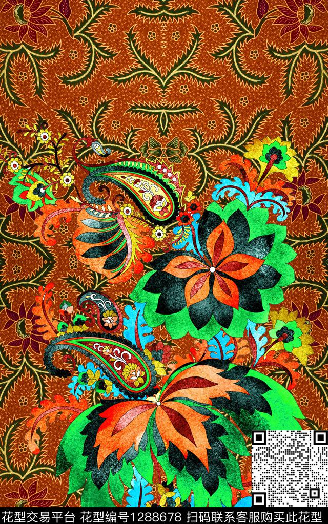 复古定位花波西米亚数码印花华亿平台下载（图片编号: 1288678） - 瓦栏（Walan）