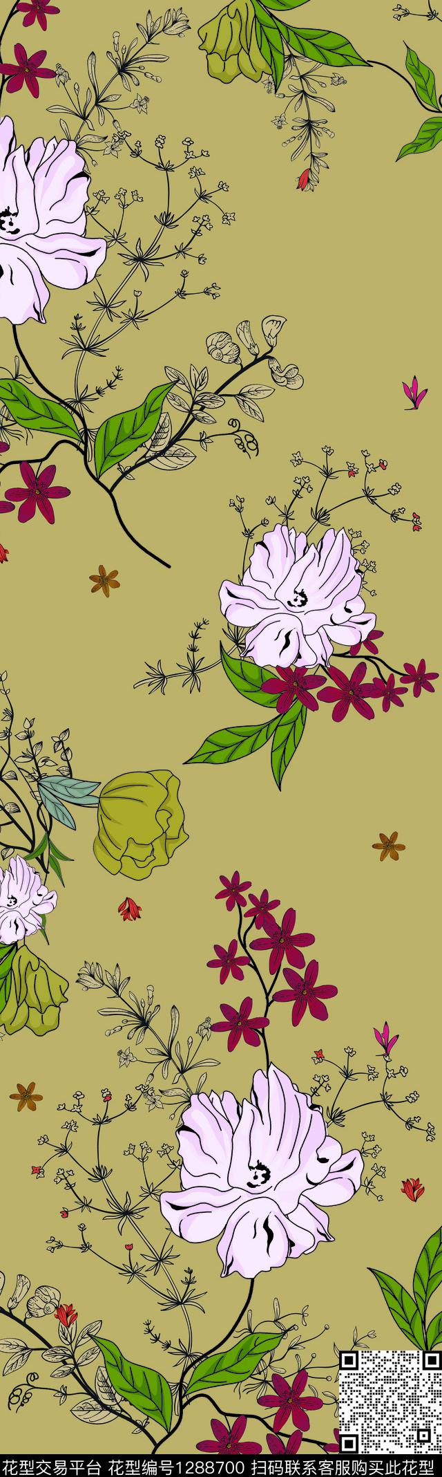 花卉春夏华亿平台手绘花卉传统印花华亿平台下载（图片编号: 1288700） - 瓦栏（Walan）