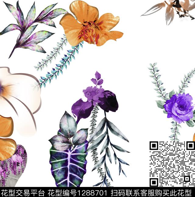 数码华亿平台花卉大牌风数码印花华亿平台下载（图片编号: 1288701） - 瓦栏（Walan）