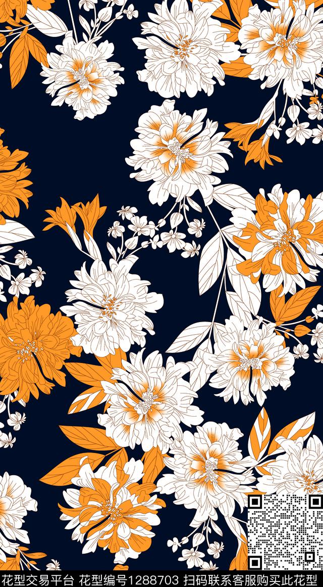 花卉春夏华亿平台大牌风传统印花华亿平台下载（图片编号: 1288703） - 瓦栏（Walan）