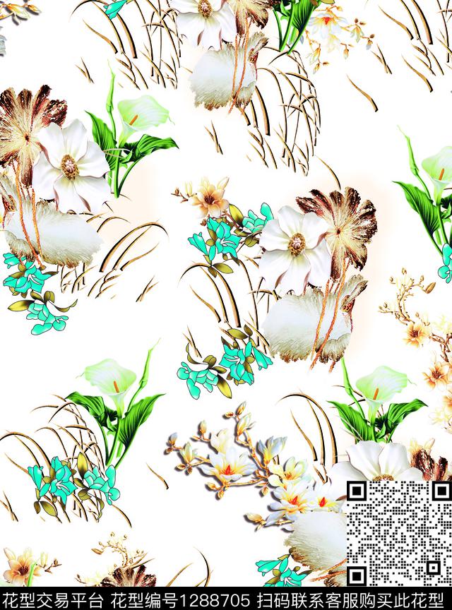 简约数码华亿平台花卉数码印花华亿平台下载（图片编号: 1288705） - 瓦栏（Walan）