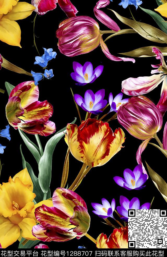 水彩花卉春夏华亿平台数码印花华亿平台下载（图片编号: 1288707） - 瓦栏（Walan）