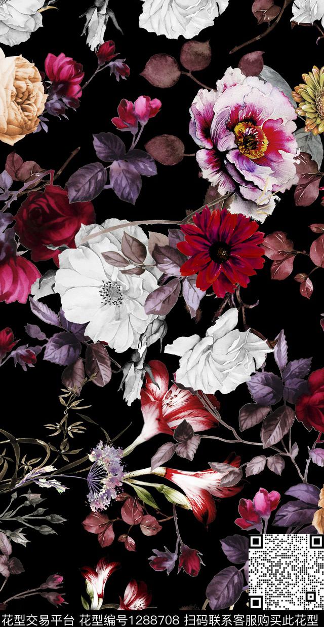 水彩花卉春夏华亿平台数码印花华亿平台下载（图片编号: 1288708） - 瓦栏（Walan）