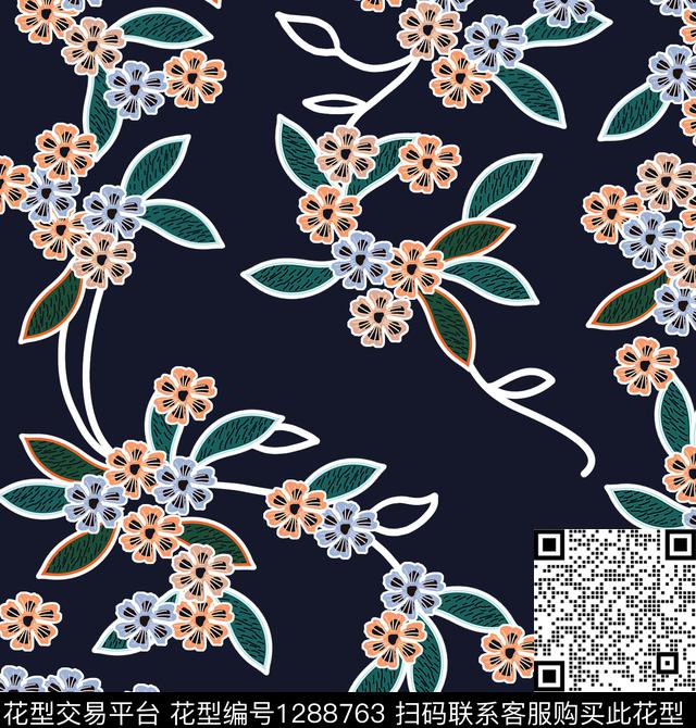 蜡染抽象花卉花卉数码印花华亿平台下载（图片编号: 1288763） - 瓦栏（Walan）