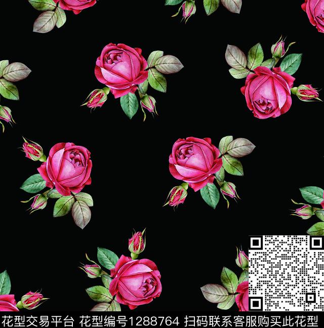 绿植树叶数码华亿平台玫瑰花数码印花华亿平台下载（图片编号: 1288764） - 瓦栏（Walan）