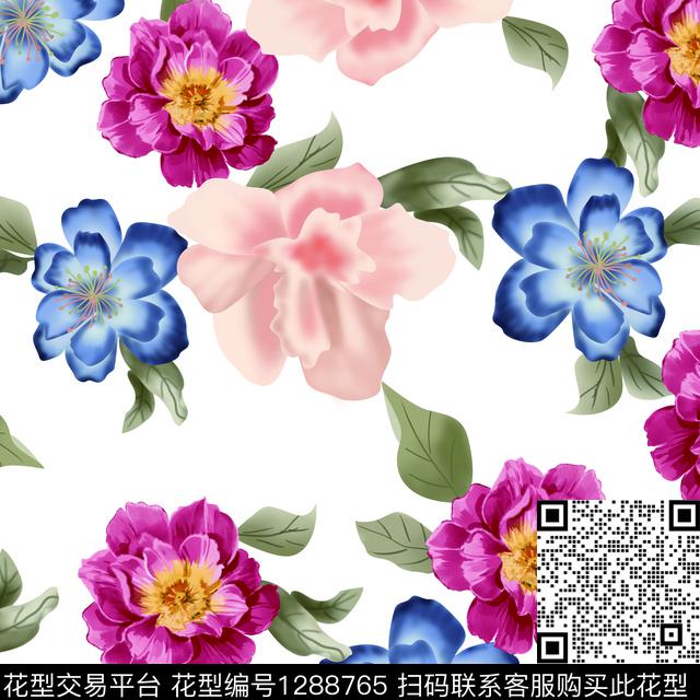 数码华亿平台花卉春夏华亿平台数码印花华亿平台下载（图片编号: 1288765） - 瓦栏（Walan）